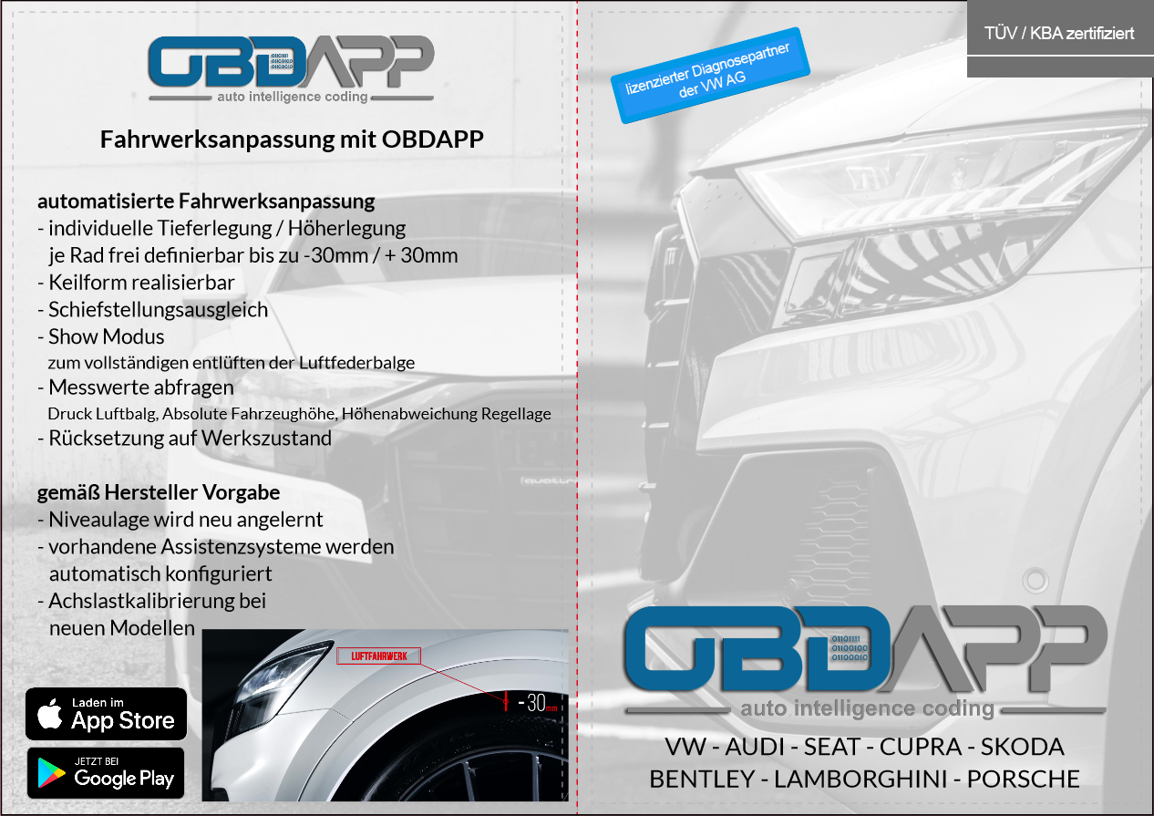 OBDAPP Shop - Audi A6 4F Luftfahrwerk tieferlegung automatisiert