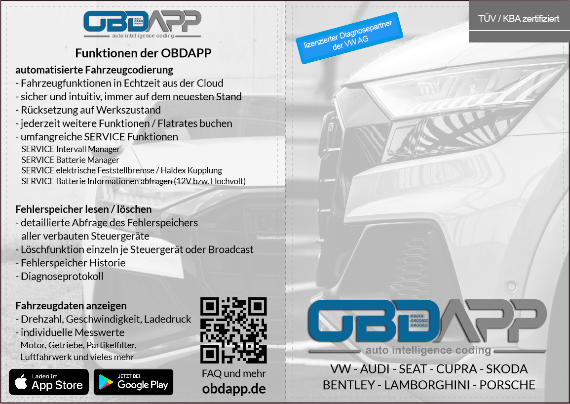 OBDAPP Shop - Audi A6 4G OBDAPP Flatrate Codierflatrate  Fahrzeugfreischaltungen Codierungen codieren programmieren