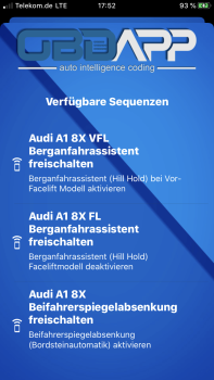 Audi A1 GB hill start assistant activation