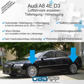 Audi A8 4E D3 electronic lowering of the air suspension without coupling rods/hardware adjustment