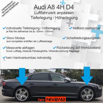 Audi A8 4H electronic lowering of the air suspension without coupling rods/hardware adjustment