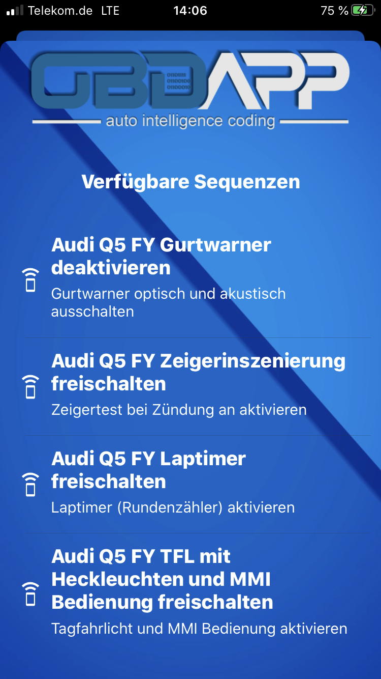 OBDAPP Shop - Audi Q5 FY Zeigertest Zeigerinszenierung freischalten