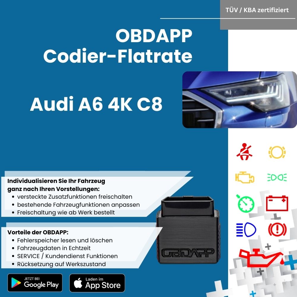 OBDAPP Shop - Audi A6 4K OBDAPP Flatrate Codierflatrate Fahrzeugcodierungen  Freischaltungen