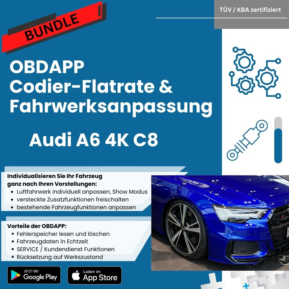 OBDAPP Shop - Audi A6 4F C6 electronic lowering of the air suspension  without coupling rods/hardware adjustment