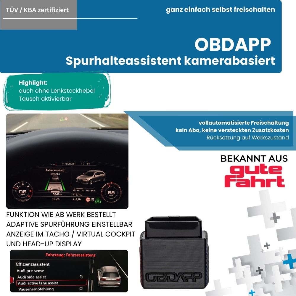 OBDAPP Shop - Audi A4 8W Spurhalteassistent (Lane Assist) freischalten  aktivieren codieren