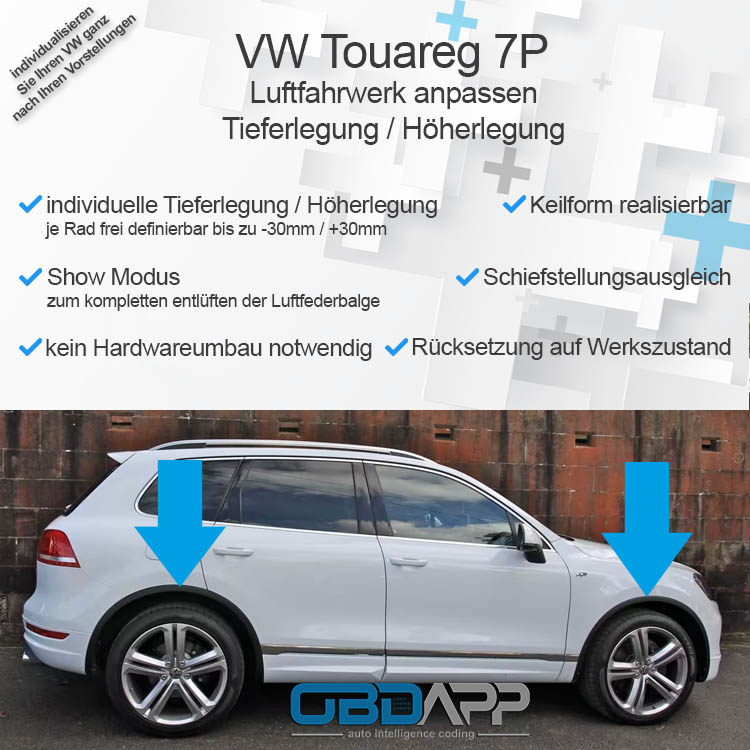 OBDAPP Shop - VW Touareg 7P Luftfahrwerk tieferlegung automatisiert  tiefergelegt abgesenkt absenken tieferlegen AAS Audi adaptive air  suspension aas