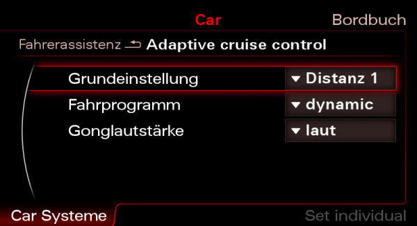 Audi A4 8K enable ACC distance basic setting in MMI